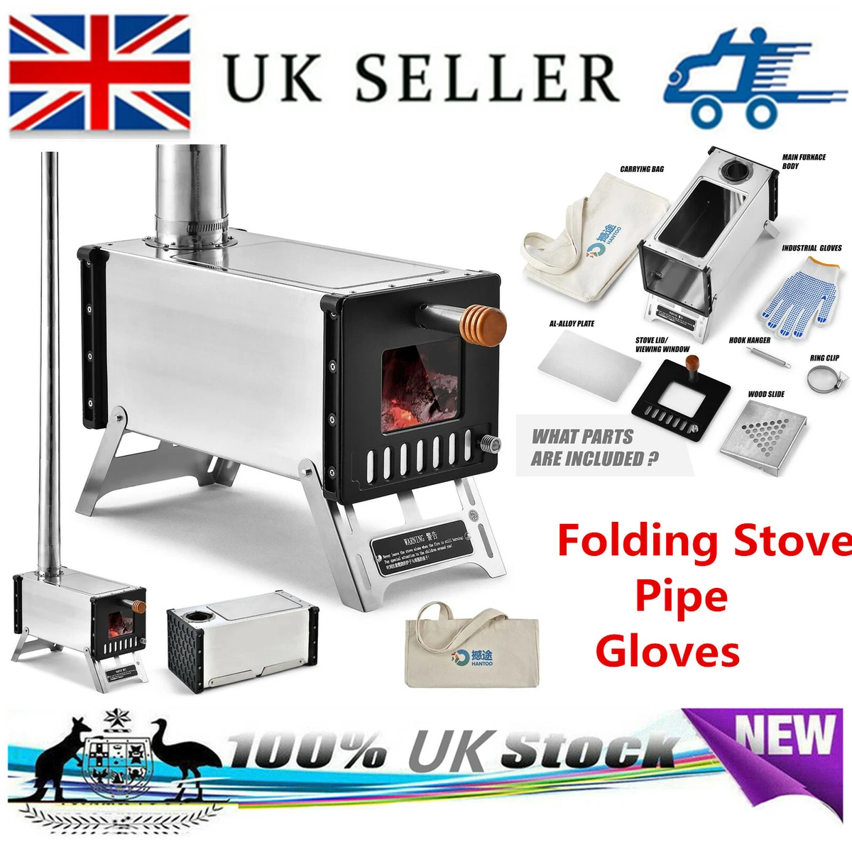 Wood Burning Stove Portable Camping Cooker Tent Heater Firepit Picnic with  Pipe | eBay