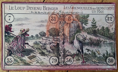 XIXe - RARES 22 CARTONS DE JEU ANCIEN LOTO DES FABLES DE LA FONTAINE