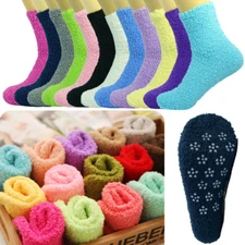 3 Pairs For Womens Winter Home Non-Skid Cozy Fuzzy Soft Solid Slipper Socks 