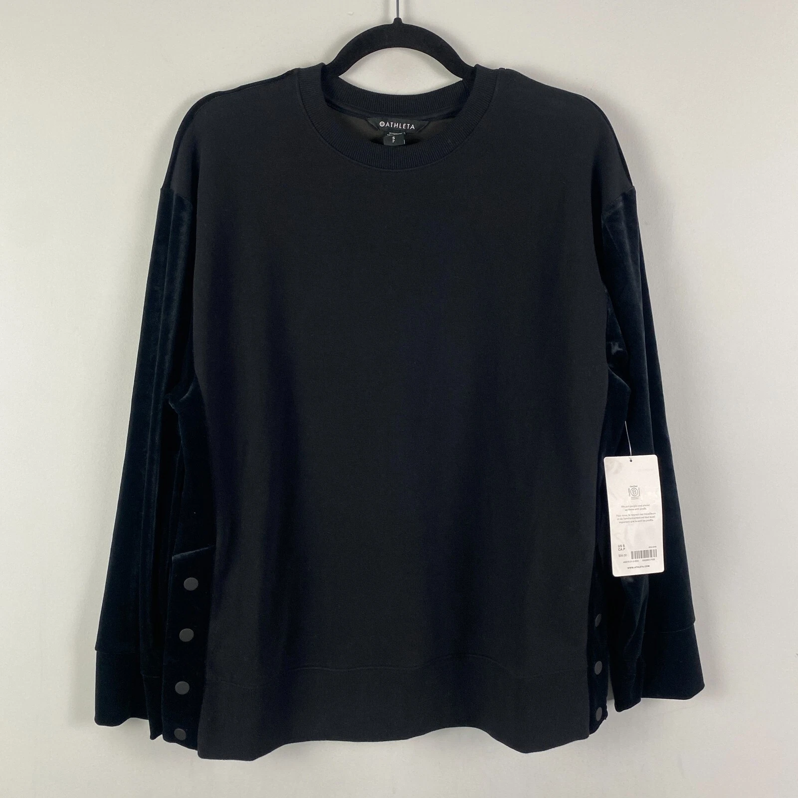 Athleta Retroplush Velvet Crewneck Sweatshirt Size Small Black Pullover