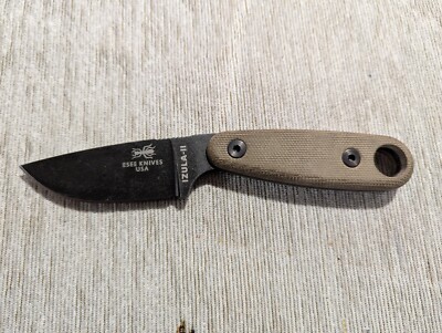 ESEE Izula II- 1095 Steel- Black Oxide Finish- Tan Micarta Scales