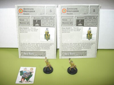 =Axis & Allies Miniatures BASE SET II Antitank Grenadier 2 PIECES w cards 44/45=