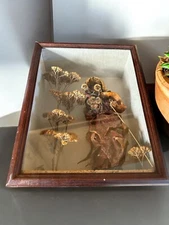 Vtg Wood Framed Shadow Box with Dried Flowers Old Woman Martine Collard-Tampin