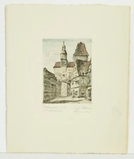Vintage Rothenburg Street View Signed Original Reraimj? Color Etching Print