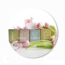 30 LOVE Blocks Tulips Stickers Scrapbook Stickers 1.5" Round Envelope Seals