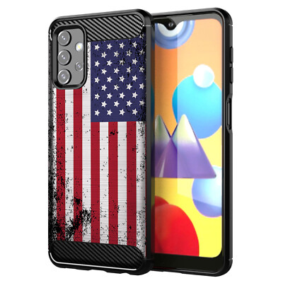 For SAMSUNG [MANY MODELS] - Flexible Carbon Fiber TPU Case - American Flag USA