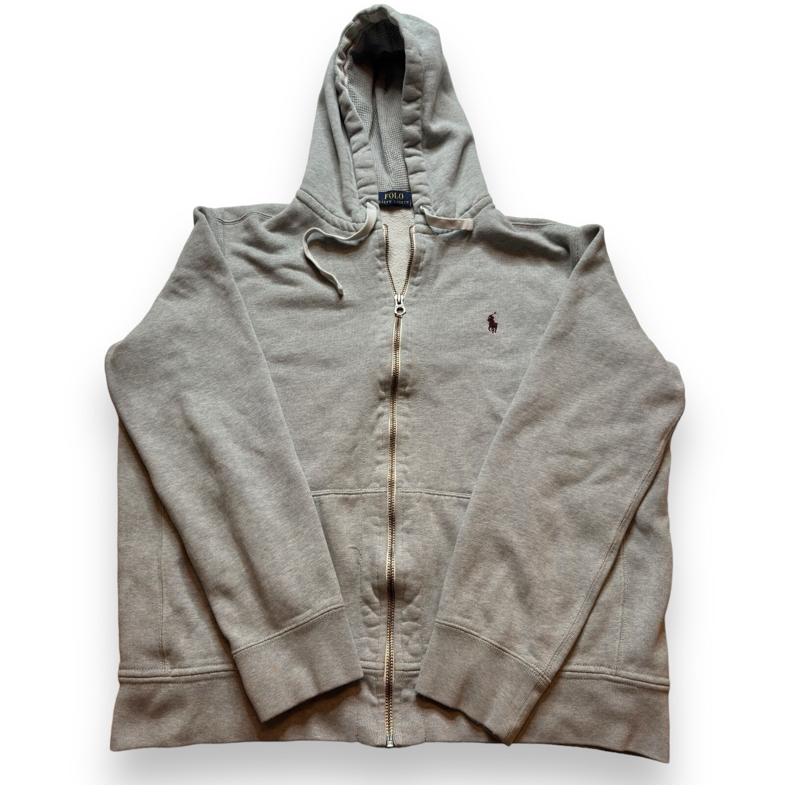 Polo Ralph Lauren felpa con cappuccio camicia grigia taglia XL cerniera intera piccolo pony