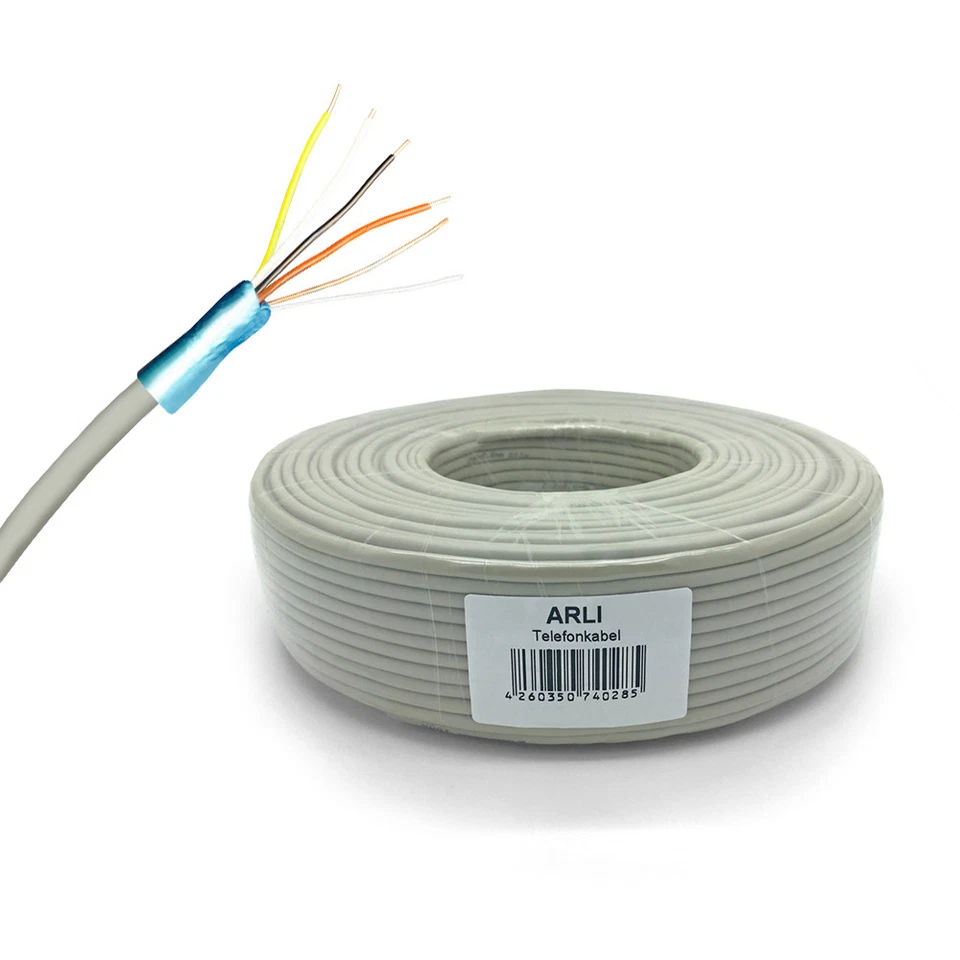 ARLI 50m Telefonkabel 2 x 2 x 0,6 mm 4 Adern Telefon Kabel Verlegekabel Leitung 2x2