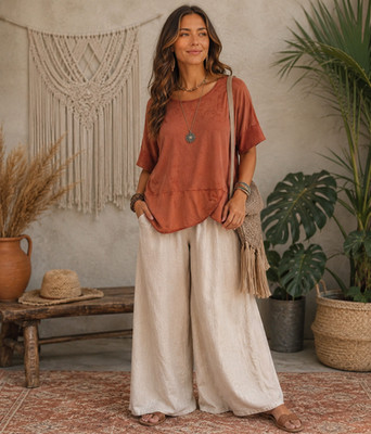 T2D Top XL Short Sleeve Soft Velvet Burnt Orange Prairie Cowgirl Minimal Fairy