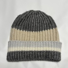 Old navy Grey/White/Beige Striped Knit Beanie winter hat unisex One Size warm