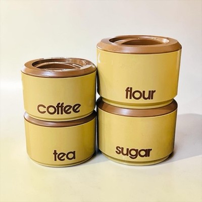 Vintage 1970S Sterlite Brown/Beige Flour, Sugar, Coffee, Tea Canisters