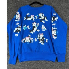 VINTAGE Cats Mice Sweatshirt Womens Medium Blue AOP Graphic Pullover Crewneck