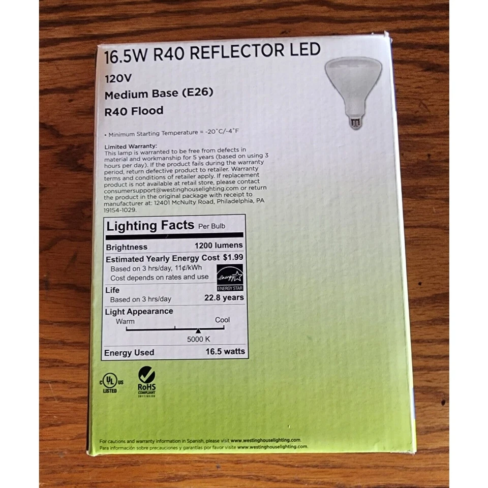 Led Flood Light Westinghouse 50140 85-Watt Equivalent R40 Dimmable Daylight - Image 2 of 3