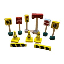 Vintage Brio Compatible Wooden Train Railway Signals And Cones X Eleven