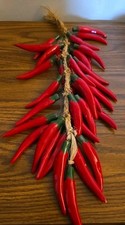 35 Vtg Ceramic Red Chili Pepper Ristra Wall Hanging Kitchen Decor Southwestern