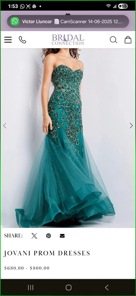 Vestido Jovani talla 0 verde esmeralda con piedras añade bustel para fácil y comodidad. Foto 2 de 4