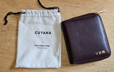 Cuyana Zip Around Leather Wallet Burgundy 4.5x5” Gold Hardware Monogram VB