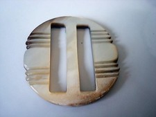 Vintage Carved Light Gray Mother of Pearl Shell Buckle Slide 1 5/8 In. KJ