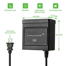 60W Low Voltage Landscape Transformer with Timer and Photocell Sensor 120V AC