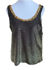 TWEEDS Rare Vintage 80s Black  Gold Shimmery Sequins Sleeveless Blouse Top Med