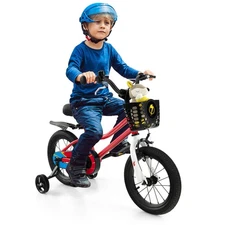 14" Kid's Bike w/Removable Training Wheels & Basket for 3-5 Years Old Red