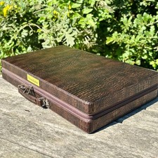 Backgammon Board Set – Handmade Crocodile Leather, Vintage Style, Gift for Dad