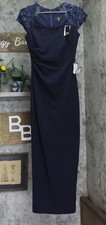 X by Xscape Womens Floral Applique Cap-Sleeve Gown Navy Blue 6