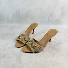 GUCCI Pantoletten Sandalen Absatz Horsebit Canvas Hellbeige EU36/US6 Made...
