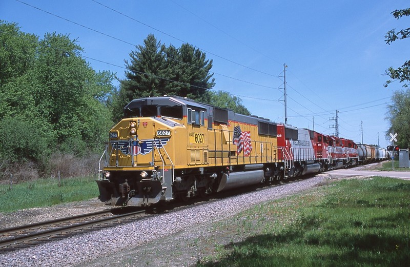 BN ORIG SLIDE WAMX WISCONSIN & SOUTHERN SD60M #6027+3 W/TRAIN - ANDERSON WI 2026