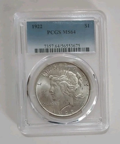 1922 Peace Dollar $1 PCGS MS64 90% Silver