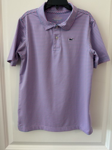 Vineyard Vines Performance Polo Shirt Boys Small (8-10) Blue Striped Golf Preppy