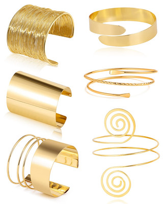6 Pieces Arm Cuff Upper Arm Band Cuff Bracelet Minimalist Simple Swirl Open W...