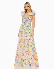 NWOT Mac Duggal Floral Sequin Gown with Multicolor Embroidery