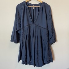 Free People Go Lightly Mini Swing Dress Medium Navy