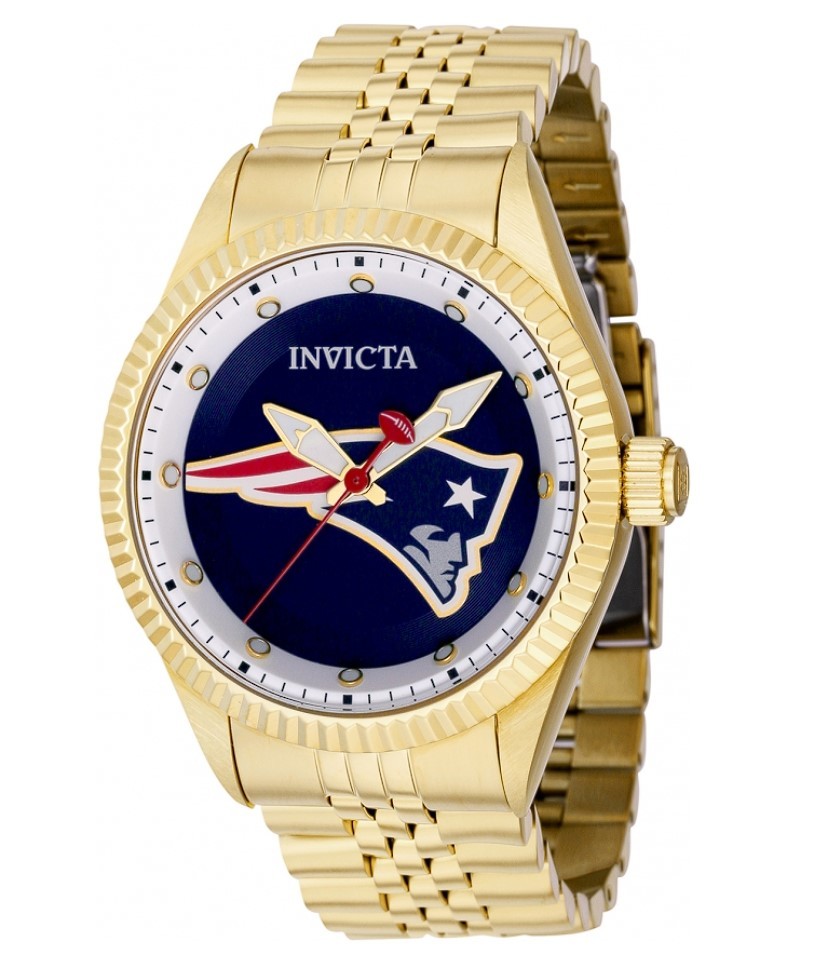 Invicta Mens New England Patriots 43mm Gold Stainless Steel Quartz Watch 42442