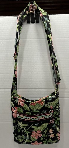 Vera Bradley Crossbody Hipster Bag In Black Botanica Print Adjustable Strap Zip - Picture 2 of 19