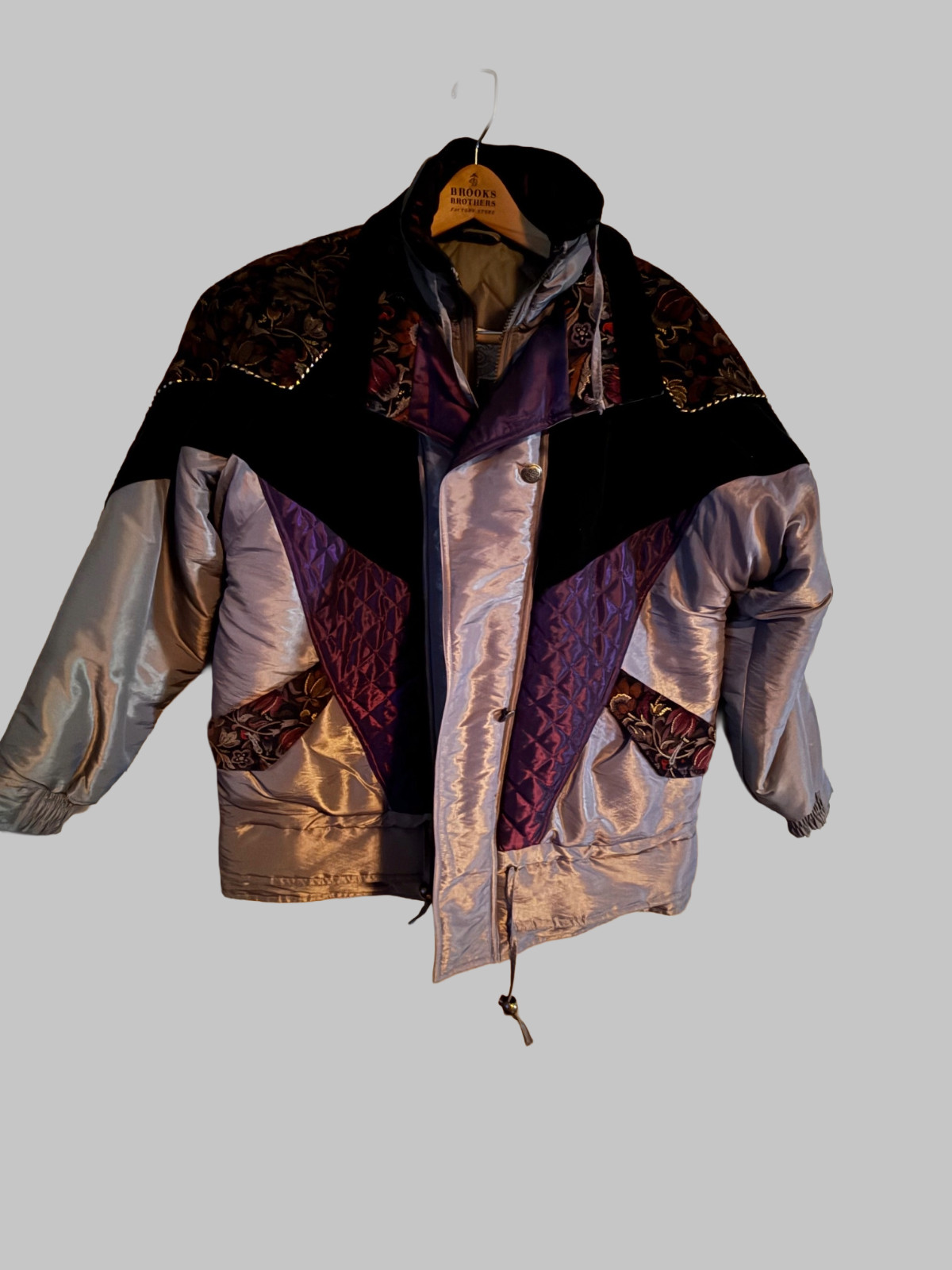 VTG 80s Current Seen Metallic Patchwork Floral Ta… - image 3