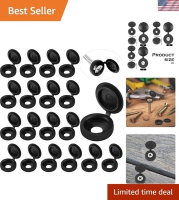 Durable 100 Piece Set of Medium Black Hinged Screw Cover Caps for Home Use