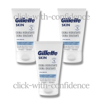 3 x Gillette Haut Feuchtigkeitscreme Ultra Sensitive mit Sheabutter & Vitamin E
