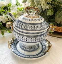 Antique Copeland Spode Flow Blue Tureen Ladle & Stand Staffordshire c1856