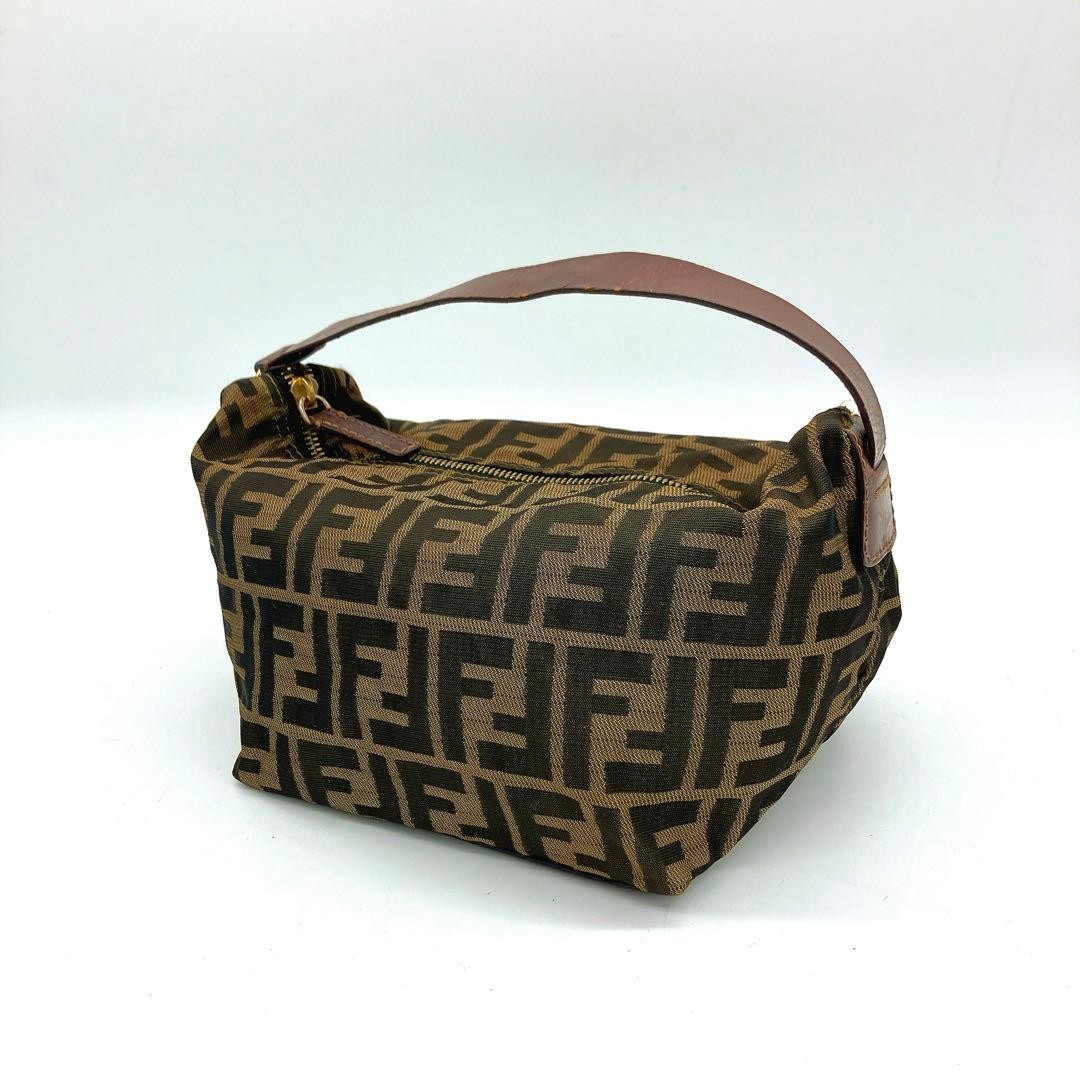FENDI Zucca Accessorio Pochette Tela Pelle Marrone Nero Logo Vintage dal Giappone