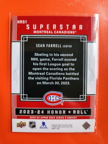 2023-24 UD Upper Deck Series 2 Honor Roll - HR51 Sean Farrell, Montreal Canadien - Picture 2 of 2