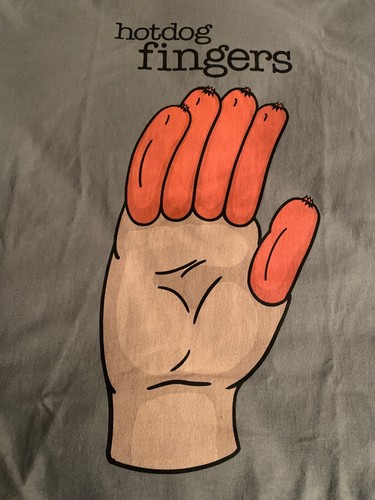 T-shirt maglietta uomo "Hot Dog Fingers" TV's The Office taglia large grafica ardesia T nuova! - Foto 6 di 9