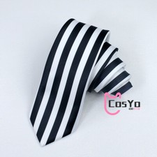 GoroAkechi Men's Tie WHite Black Stripe Necktie Wear Boy Birthday Cartoon Tie