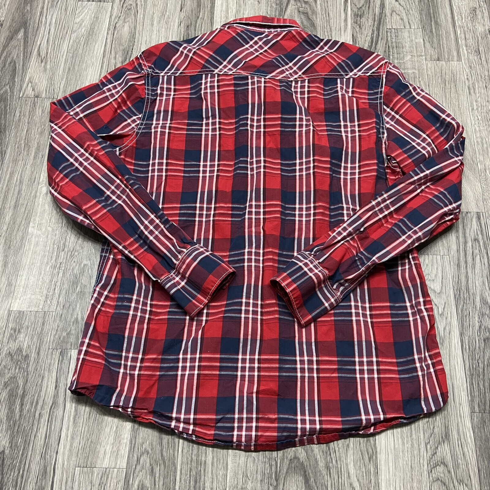AMERICAN EAGLE Button Down Collared Blue & Red Pl… - image 3