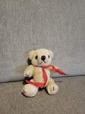 Vintage Mini 5" Teddy Bear With Red Bow Jointed Legs/Arms