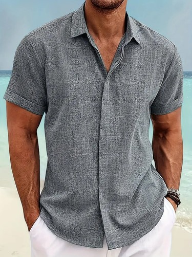 Neu Herren Leinenhemd Freizeit Slim Hemden Kurzarm Button Down Tops Bluse - Bild 11 von 21
