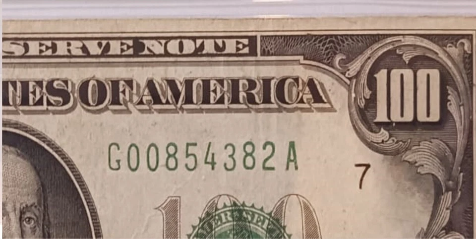 1928A $100 Federal Reserve Note starts 2 zeros #G00854382A Chicago PMG CH VF25 - Image 3 of 3