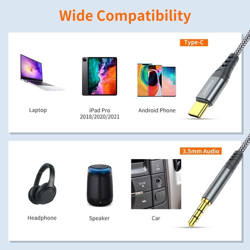 USB C to 3.5mm Audio Aux Jack Cable (4ft), Type C to 3.5mm Headphone Car Stereo - Picture 5 of 6