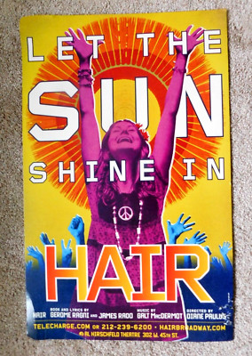 Original HAIR on Broadway ''LET THE SUN SHINE IN'' Window Card Poster 14'' X 22''